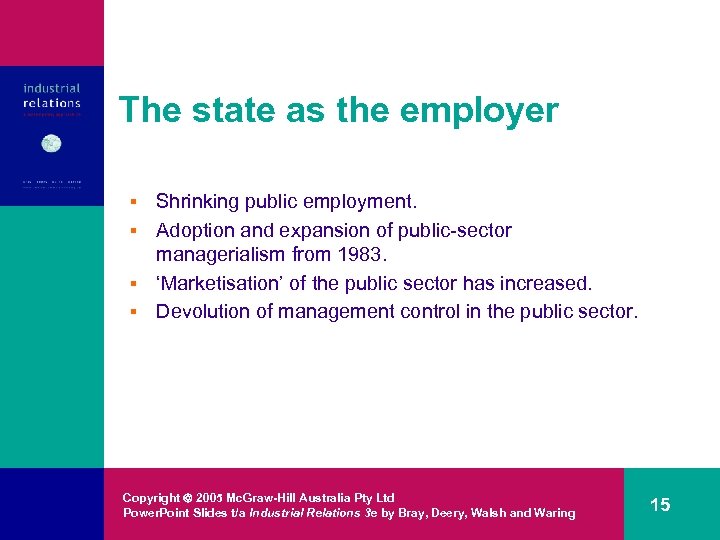 The state as the employer Shrinking public employment. § Adoption and expansion of public-sector