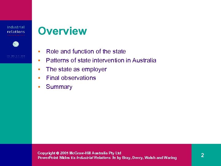 Overview § § § Role and function of the state Patterns of state intervention