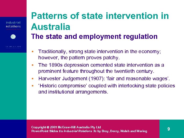 Patterns of state intervention in Australia The state and employment regulation Traditionally, strong state