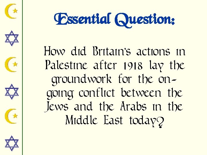 Essential Question: How did Britain’s actions in Palestine after 1918 lay the groundwork for
