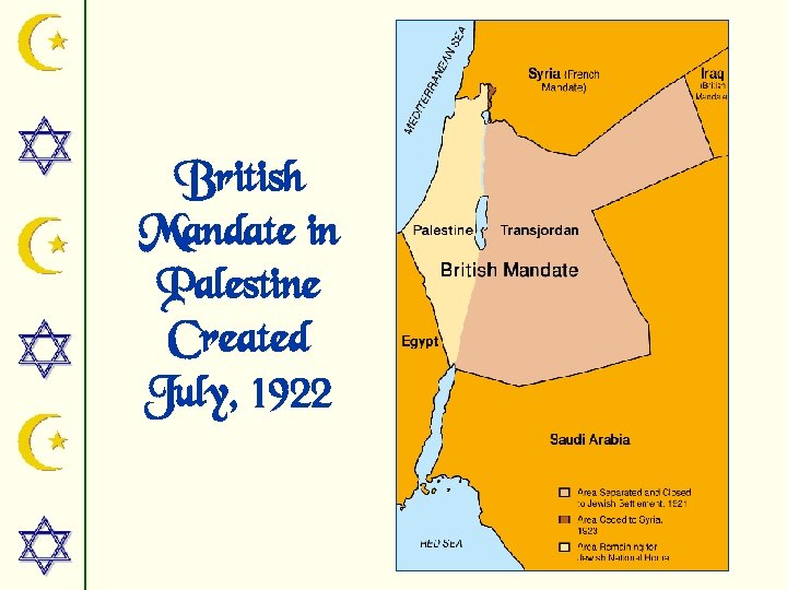 British Mandate in Palestine Created July, 1922 