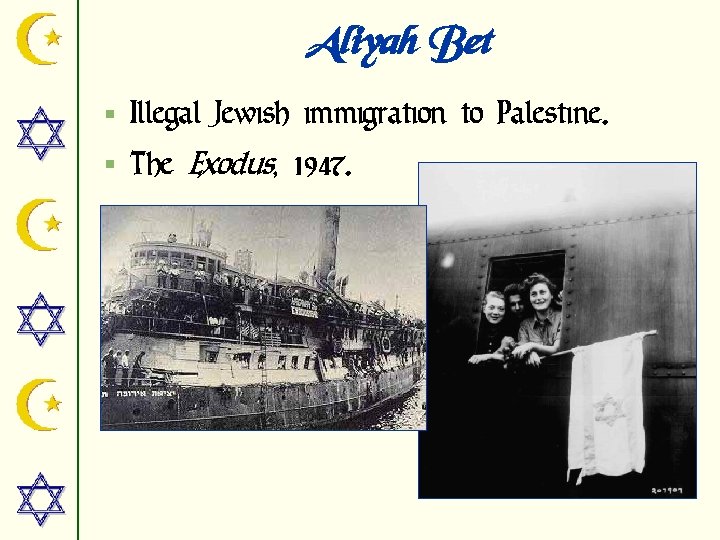 Aliyah Bet § Illegal Jewish immigration to Palestine. § The Exodus, 1947. 