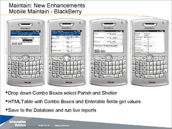 Maintain: New Enhancements Mobile Maintain - Black. Berry §Drop down Combo Boxes select Parish