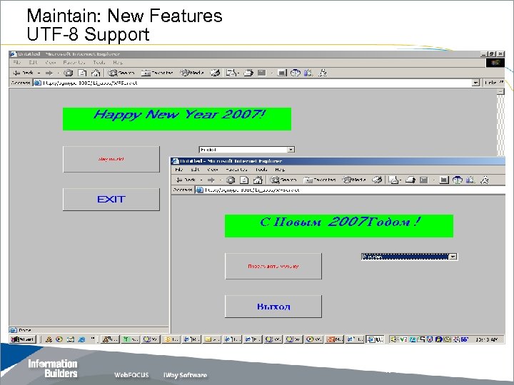 Maintain: New Features UTF-8 Support Copyright 2007, Information Builders. Slide 17 