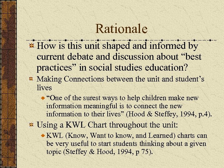 Rationale How is this unit shaped and informed by current debate and discussion about