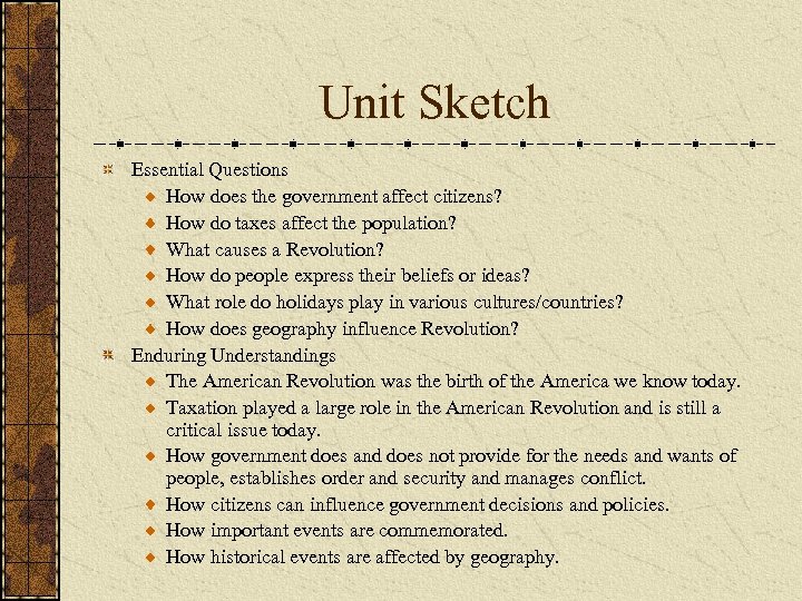 Unit Sketch Essential Questions How does the government affect citizens? How do taxes affect