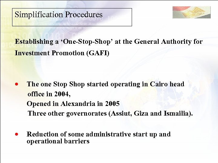 Simplification Procedures Establishing a ‘One-Stop-Shop’ at the General Authority for Investment Promotion (GAFI) ·