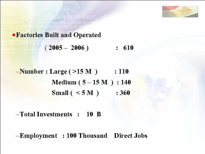 · Factories Built and Operated ( 2005 – 2006 ) : 610 –Number :