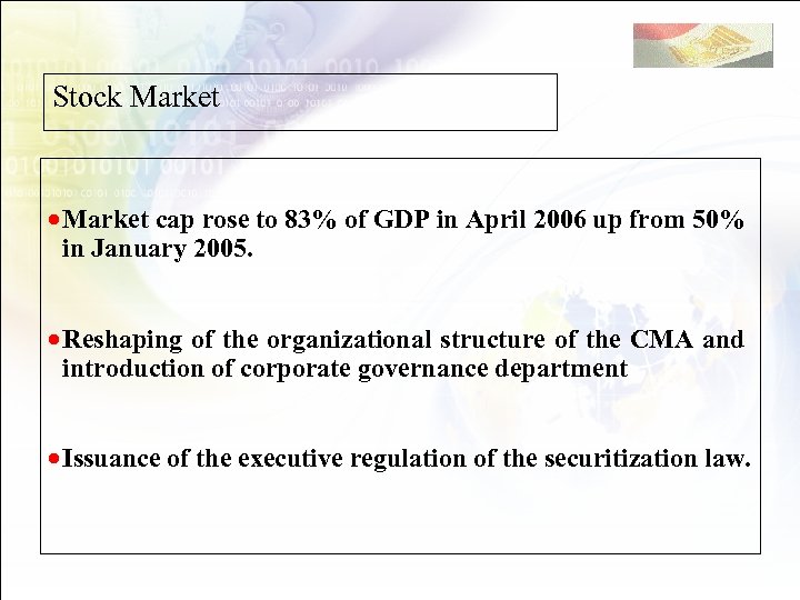 Stock Market · Market cap rose to 83% of GDP in April 2006 up