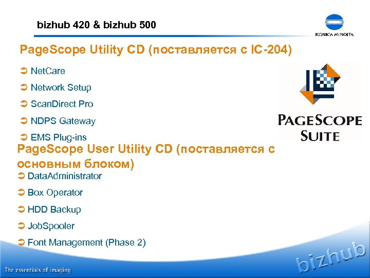 bizhub 420 & bizhub 500 Page. Scope Utility CD (поставляется с IC-204) Ü Net.