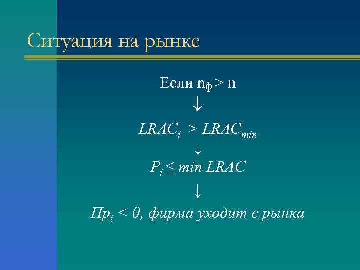 Ситуация на рынке Если nф > n LRACi > LRACmin Pi ≤ min LRAC