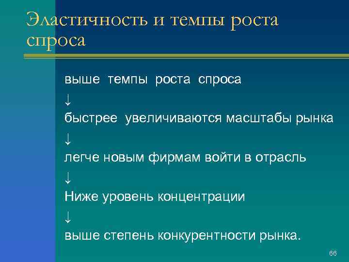 Эластичность и темпы роста спроса выше темпы роста спроса ↓ быстрее увеличиваются масштабы рынка