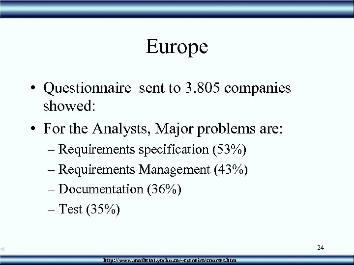 Europe • Questionnaire sent to 3. 805 companies showed: • For the Analysts, Major