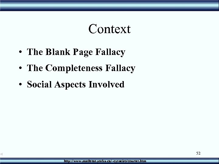 Context • The Blank Page Fallacy • The Completeness Fallacy • Social Aspects Involved