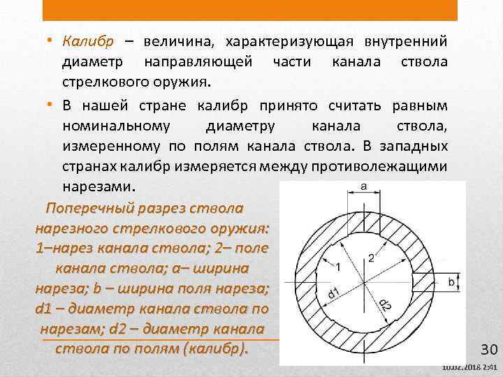  • Калибр – величина, характеризующая внутренний диаметр направляющей части канала ствола стрелкового оружия.