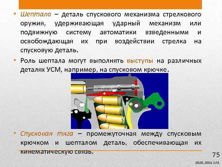  • Шептало – деталь спускового механизма стрелкового оружия, удерживающая ударный механизм или подвижную