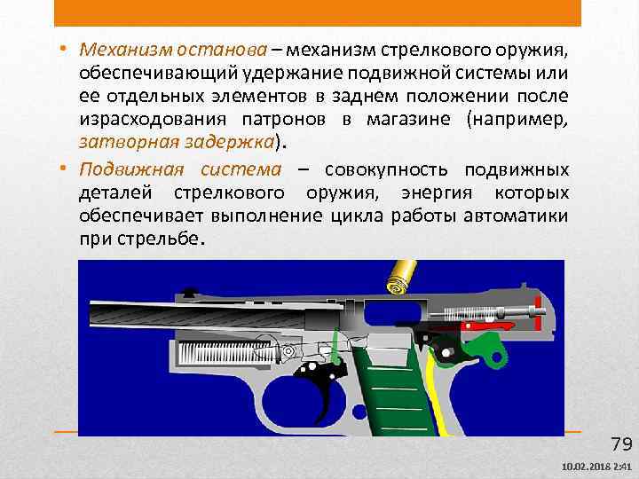  • Механизм останова – механизм стрелкового оружия, обеспечивающий удержание подвижной системы или ее