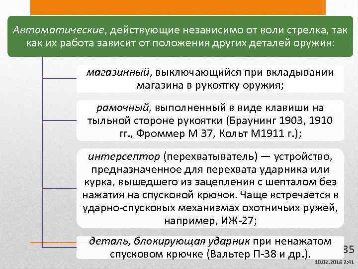 Автоматические, действующие независимо от воли стрелка, так Автоматические как их работа зависит от положения