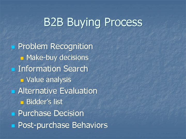 B 2 B Buying Process n Problem Recognition n n Information Search n n