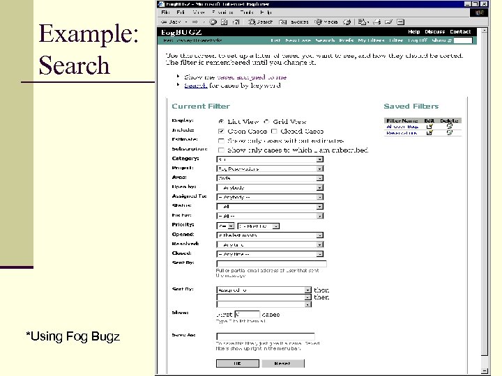 Example: Search *Using Fog Bugz 