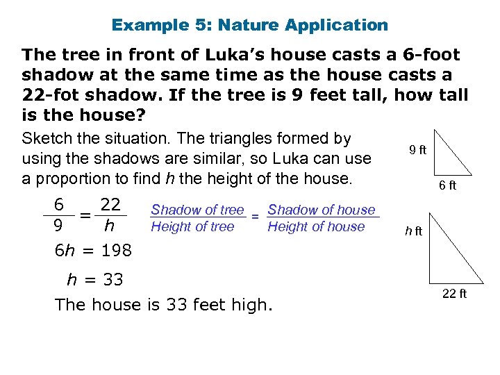 Example 5: Nature Application The tree in front of Luka’s house casts a 6