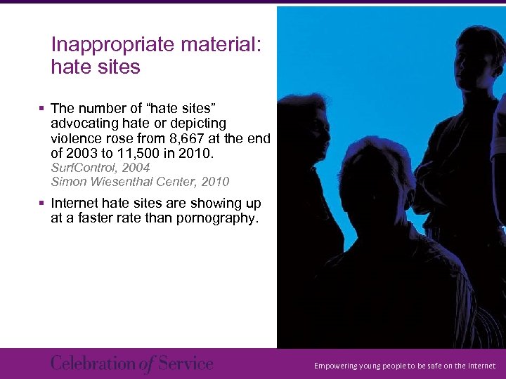 Inappropriate material: hate sites § The number of “hate sites” advocating hate or depicting