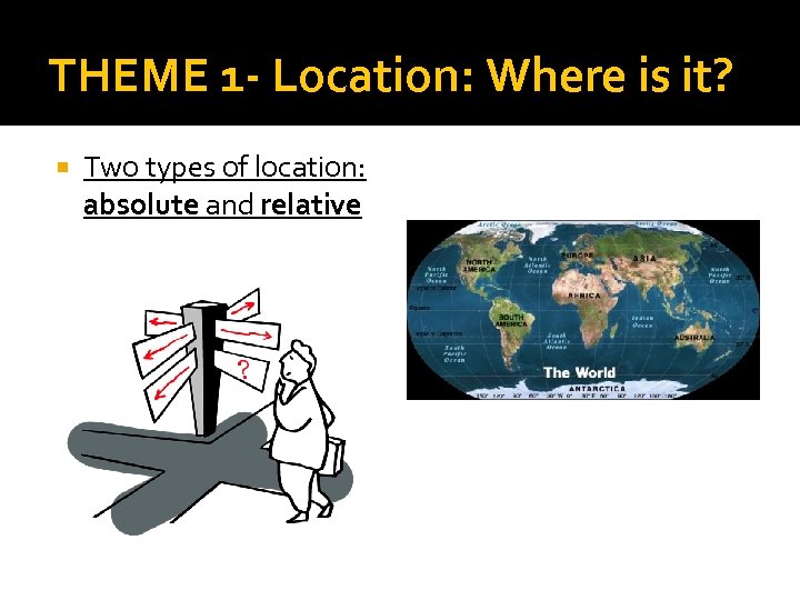 THEME 1 - Location: Where is it? Two types of location: absolute and relative