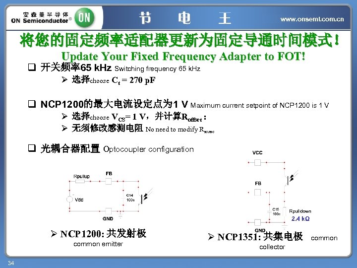 www. onsemi. com. cn 将您的固定频率适配器更新为固定导通时间模式！ Update Your Fixed Frequency Adapter to FOT! q 开关频率65