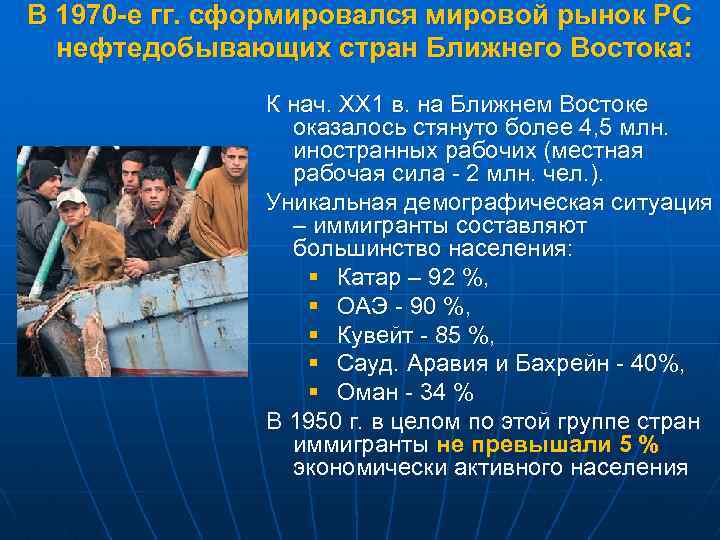 В 1970 -е гг. сформировался мировой рынок РС нефтедобывающих стран Ближнего Востока: К нач.