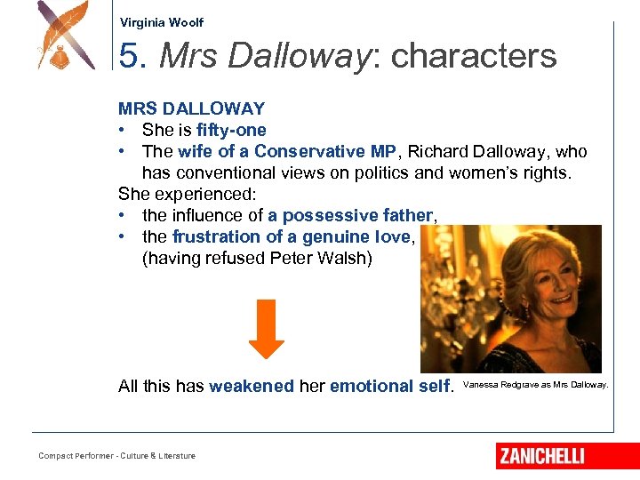 Jonathan Swift Virginia Woolf 5. Mrs Dalloway: characters MRS DALLOWAY • She is fifty-one