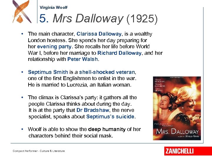 Jonathan Swift Virginia Woolf 5. Mrs Dalloway (1925) • The main character, Clarissa Dalloway,