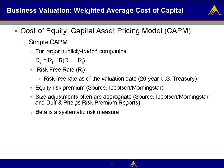 Business Valuation: Weighted Average Cost of Capital § Cost of Equity: Capital Asset Pricing