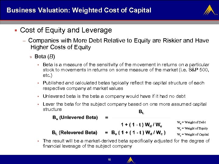 Business Valuation: Weighted Cost of Capital § Cost of Equity and Leverage – Companies