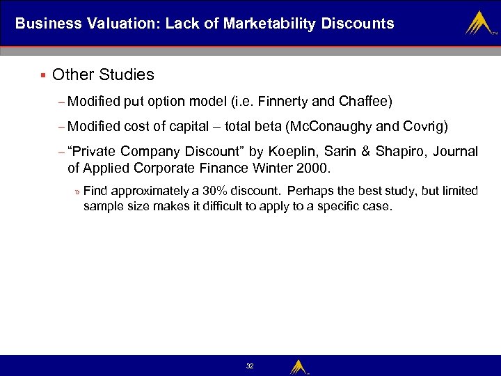 Business Valuation: Lack of Marketability Discounts § Other Studies – Modified put option model