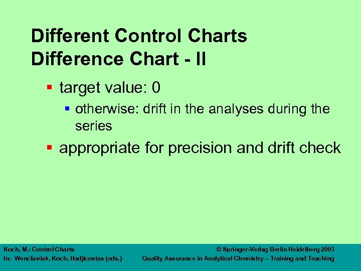 Different Control Charts Difference Chart - II § target value: 0 § otherwise: drift