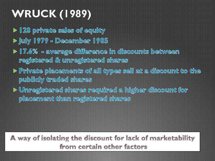 WRUCK (1989) 128 private sales of equity July 1979 - December 1985 17. 6%