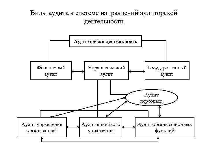 Виды аудита в системе направлений аудиторской деятельности Аудиторская деятельность Финансовый аудит Управленческий аудит Государственный