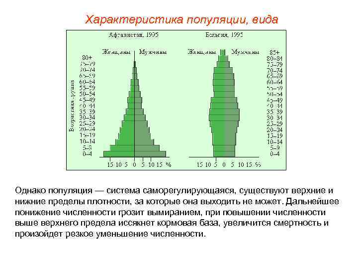 Характеристика популяции, вида Однако популяция — система саморегулирующаяся, существуют верхние и нижние пределы плотности,