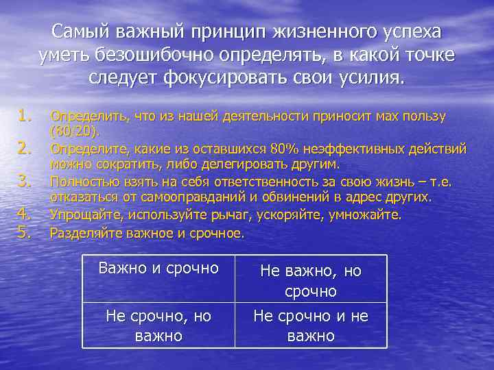 Самый важный принцип жизненного успеха уметь безошибочно определять, в какой точке следует фокусировать свои