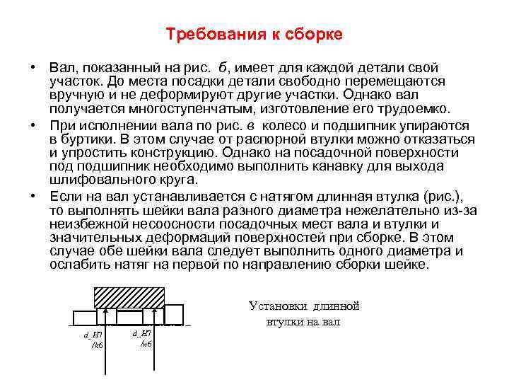 Требования к сборке • Вал, показанный на рис. б, имеет для каждой детали свой