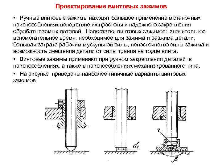 Проектирование винтовых зажимов • Ручные винтовые зажимы находят большое применение в станочных приспособлениях вследствие