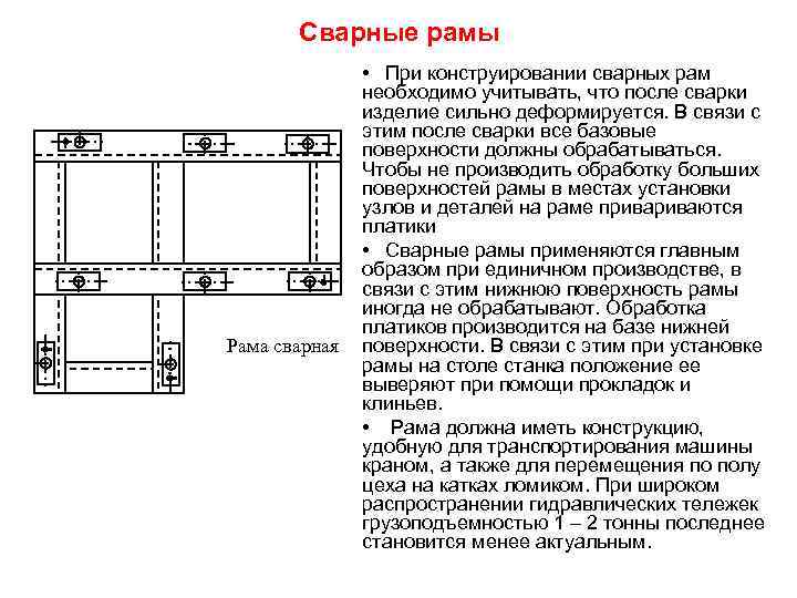 Сварные рамы Рама сварная • При конструировании сварных рам необходимо учитывать, что после сварки