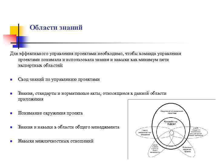 Области знаний Для эффективного управления проектами необходимо, чтобы команда управления проектами понимала и использовала