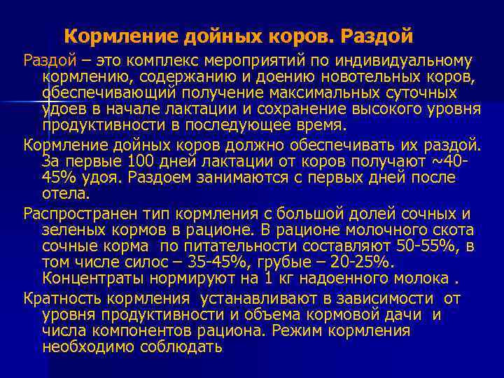 Кормление дойных коров. Раздой – это комплекс мероприятий по индивидуальному кормлению, содержанию и доению