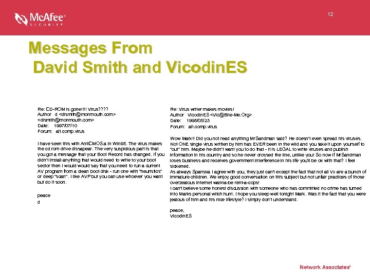 12 Messages From David Smith and Vicodin. ES Re: CD-ROM is gone!!!! Virus? ?