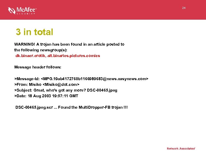 24 3 in total WARNING! A trojan has been found in an article posted