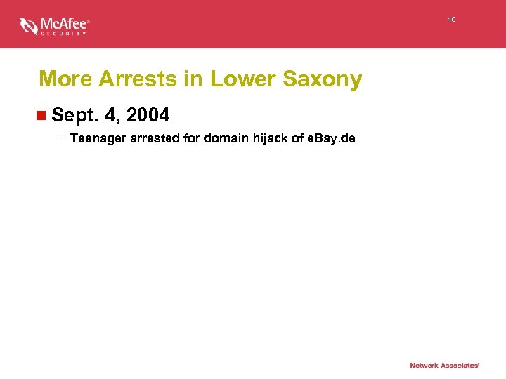 40 More Arrests in Lower Saxony n Sept. 4, 2004 – Teenager arrested for