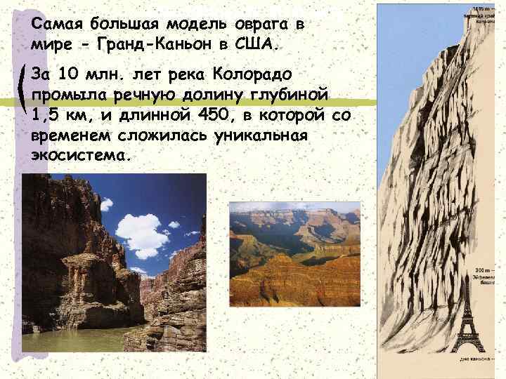 Овражная эрозия Самая большая модель оврага в мире - Гранд-Каньон в США. За 10