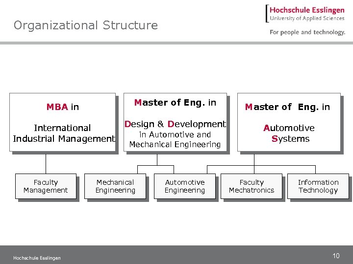 Organizational Structure MBA in Master of Eng. in Design & Development International in Automotive