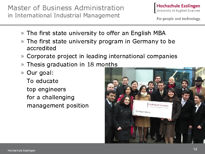 Master of Business Administration in International Industrial Management » The first state university to